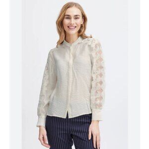 Fransa Blondie Embroidered Sleeve Blouse Arctic Wolf